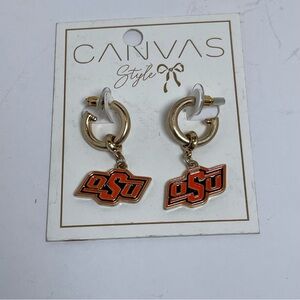 Gold Tone with Orange and Black OSU Dangle Earrings